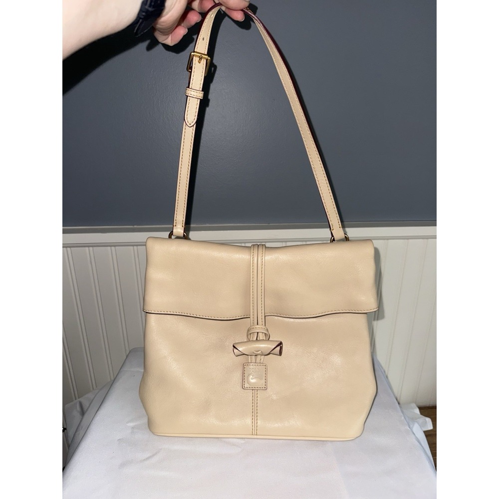 Dooney & Bourke Oyster Florentine Leather Toggle Front Flap Shoulder Bag Purse